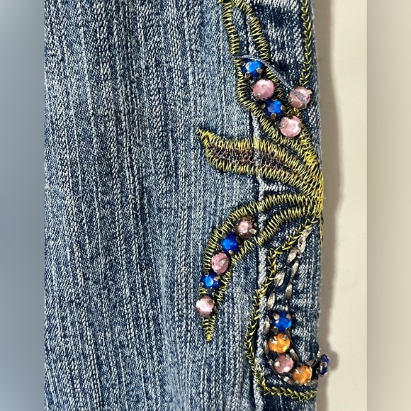 Vanilla star crystal rhinestone sequin Capri Crop denim hipster stretch jeans - Picture 4 of 9